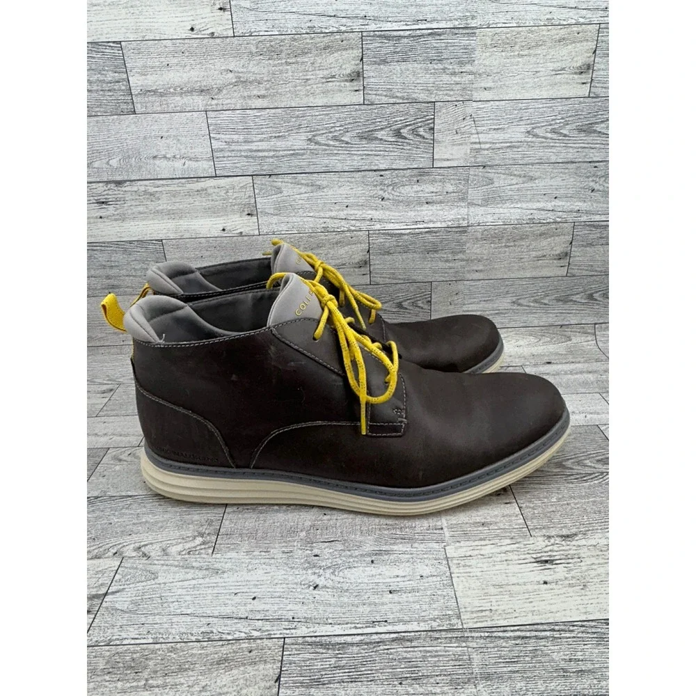 Cole Haan OriginalGrand Mens Brown Leather Chukka Boots Yellow Laces C23426‎ 11M
